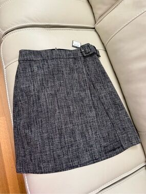 Club Monaco Black and White Tweed Mini Skirt with Buckle Detail